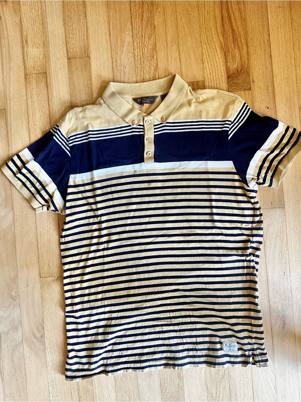 Ben Sherman Striped retro style Polo in Navy and yellow Sz L